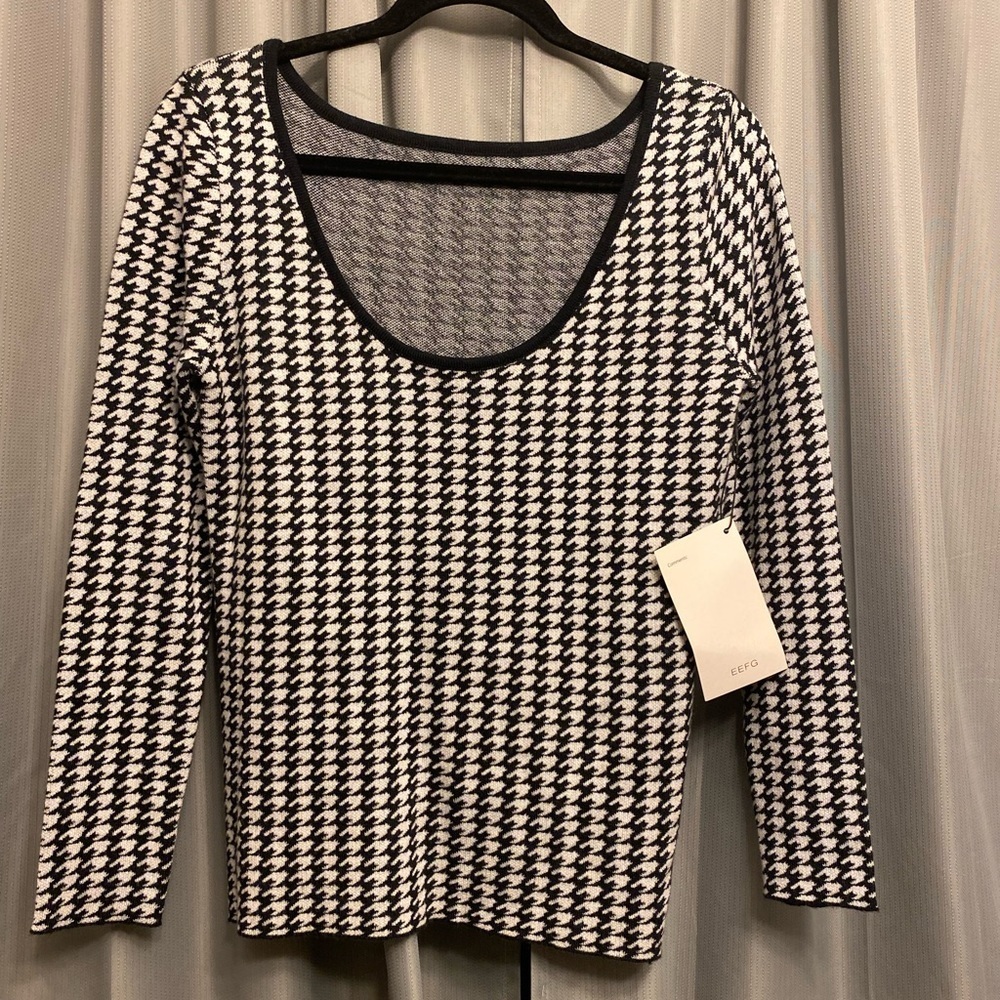 NWT designer Houndstooth Sweater sale Wool Blend Pullover Stretch S
